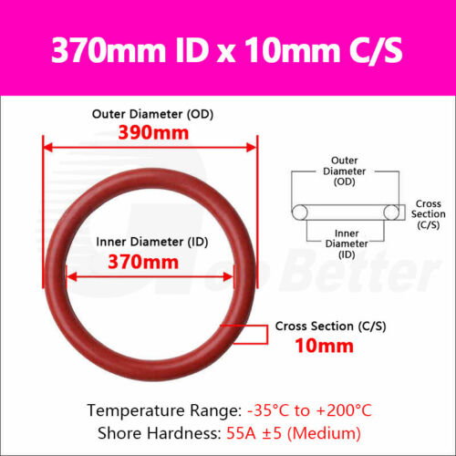 Schnurstärke 10mm O-Ringe Silikon Dichtring VMQ Dichtungsringe 30mm-860mm ID Rot - Bild 76 von 131