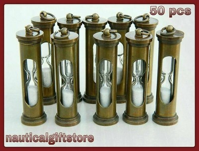 LOT OF 50 PCs Antique Brass Handmade Sand Timer Collectible Key-chain Ring Gift