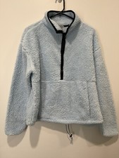 No Boundaries Women Junior XL Soft Fuzzy Long Sleeve 1/4 Zip Sweatshirt Blue