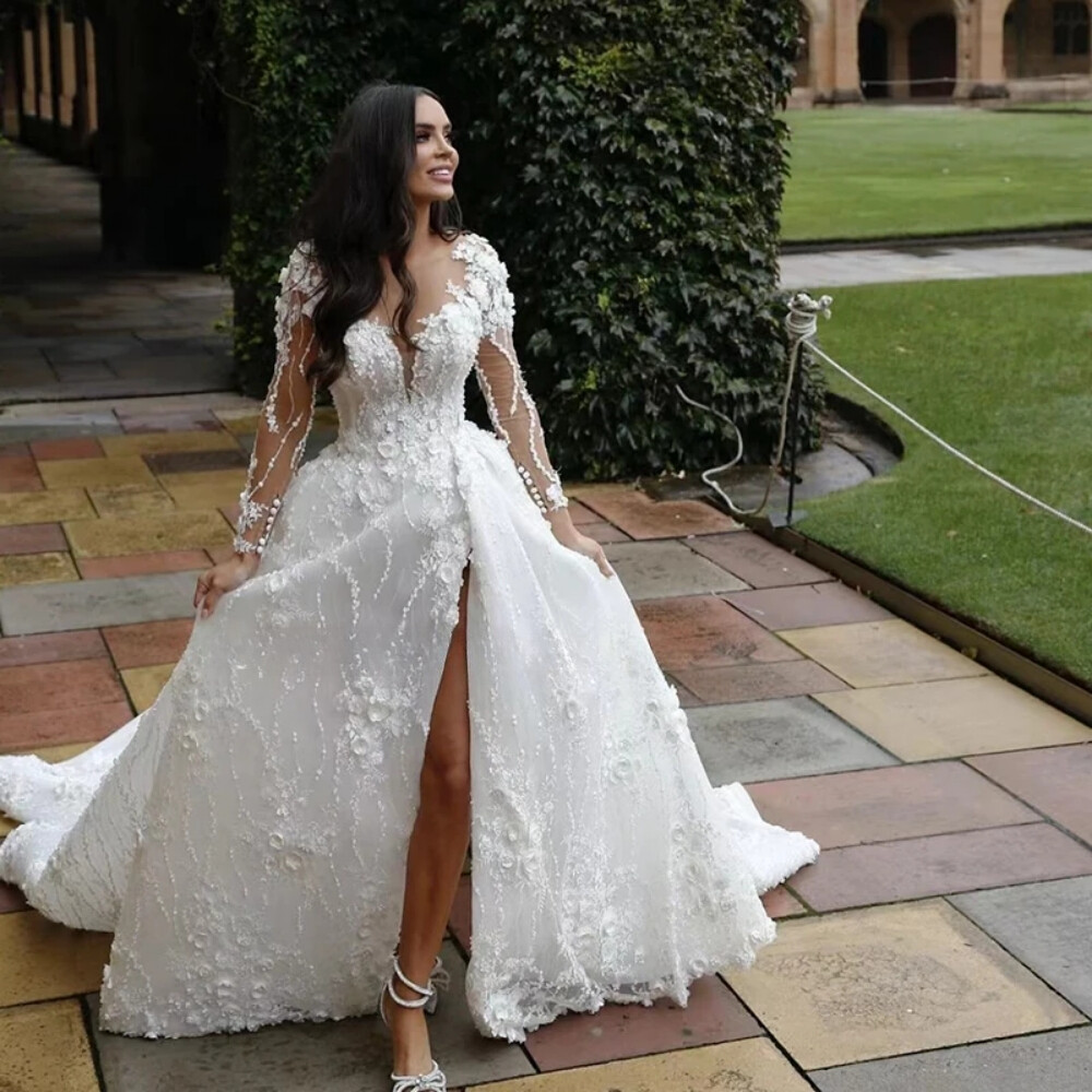 Full Sleeves Wedding Dresses Princess for Bride Elegant Appliques Sweep Train | eBay Full Sleeves Wedding Dresses Princess for Bride Elegant Appliques Sweep Train | eBay