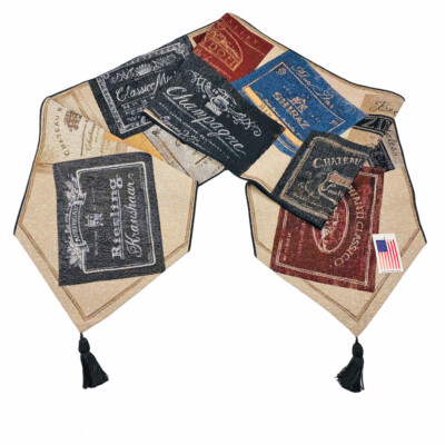 Premium Vintage Wine Labels Riesling Zinfandel 72'' Tapestry Table Runner 