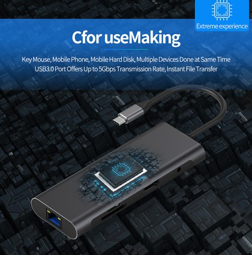 9 in 1 HDMI USB 3.0 Port Universal Docking Station support Type-C PD fast charge - Picture 5 of 12
