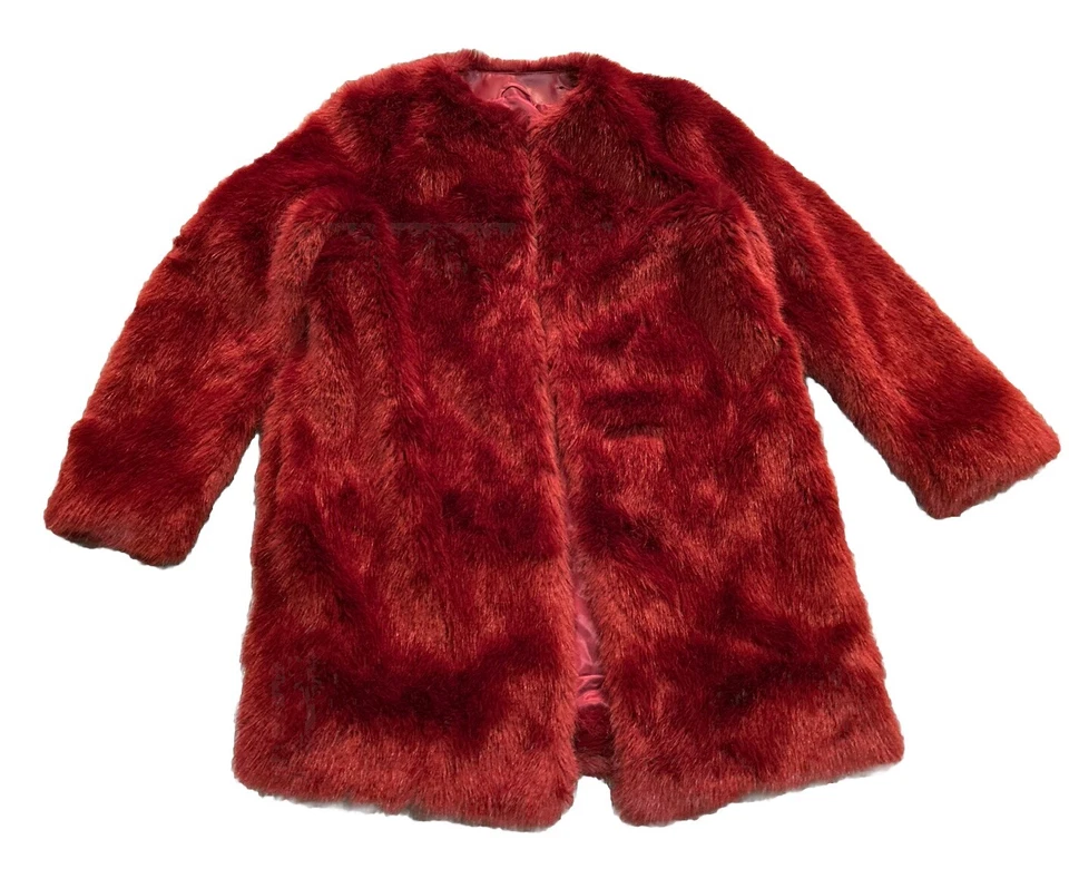 Abrigo Tara Jarmon Borgoña Rojo Imitación Piel Largo Medio + Detalle Cuero Vegano L 12-14 Foto 4 de 4