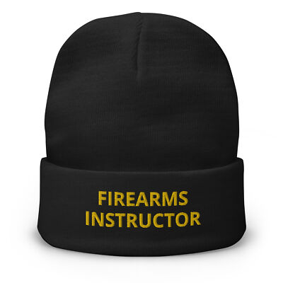 Yellow Text Firearms Instructor Embroidered Winter Beanie Hat Cap Gun Range