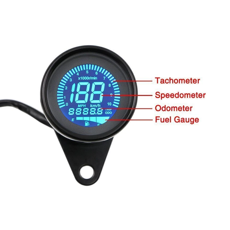 Negro LCD Digital 12V Universal Moto Medidor Velocímetro Tacómetro Odómetro Foto 4 de 4