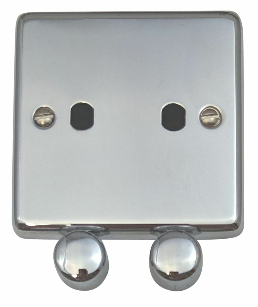 G&H CC12-PK Standard Plate Polished Chrome 2 Gang Dimmer Plate inc Dimmer Knobs