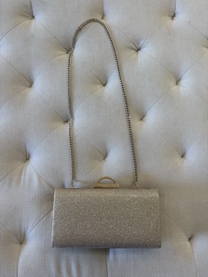 Dune Gold Glittery Metal Trim Party Clutch Bag With Optional Shoulder Chain
