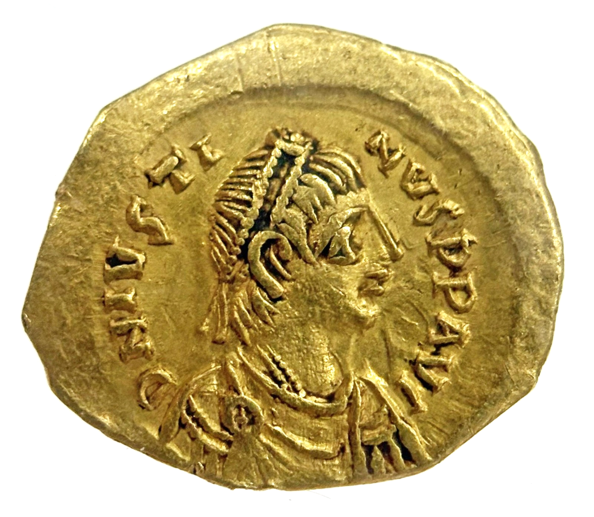 α(アルファ)ジーニアス 518-527 AD GOLD BYZANTINE EMPIRE JUSTINIAN I AV TREMISSIS NGC