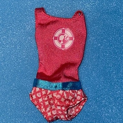 2010 Barbie I Can Be Life Guard  T9560 Dark Pink One Piece Print Bathing Suit
