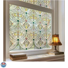 3D Stained Glass Window Film, Decorative Window Privacy Film for Bathroom,Fro...