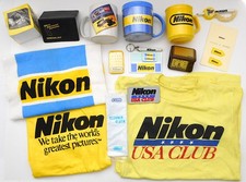 Vintage NIKON 19 Piece T-Shirts Coffee Mugs Clock Notepad Patch Collectible Set
