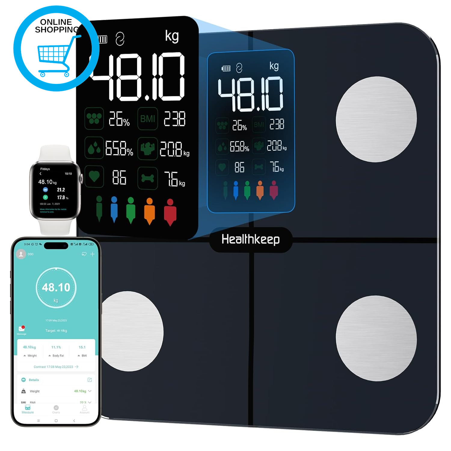 Body Fat Scales | Digital Bathroom Scale Weight Machine with 15 Body Composition