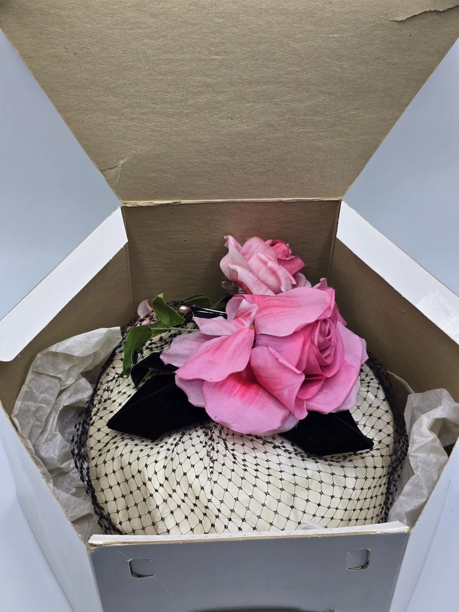 Vintage Union Made Pink Floral Fascinator‎ Hat With Veil & Netting pin-up Net 1950s Vintage Hats for Women for sale | eBay main image 3