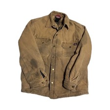 Dickies Men  s Brown Work Jacket Snap Front Lined Pockets Short Size M