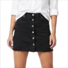 NWT PacSun Black Denim Button Front Raw Hem Jean Skirt Size 28