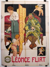 Vintage 1913 LEONCE FLIRT French Gaumont 59x44 SILENT Litho Poster FREE SHIPPING