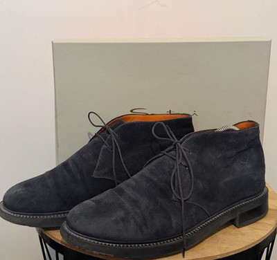 Santoni Boots Schuhe Schnürboots Gr. 42 (7) dunkelblau Wildleder sportlich Basic