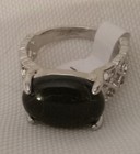 Holiday Special Black Marbled Oblong Stone With Hearts Silverplated Ring Sz 6.5