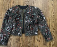 Stunning Vintage Handmade All Over Beaded Trophy Jacket Cropped Bolero S M
