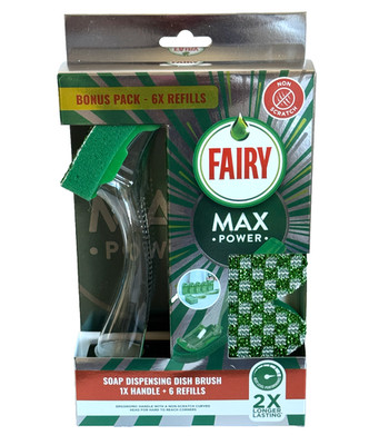 Fairy Max Power Seifenspender Spülbürste Set 1 Griff + 6 Nachfüllpads grün