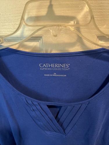 CATHERINES SUPREMACY COLLECTION TOP / 2X / Blue /pleated @ Neckline - Picture 2 of 8