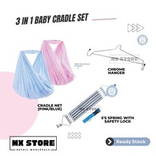 3 in 1 Baby Set Swing Pink or Blue Cradle Net Chrome Hanger 5's Spring Asian