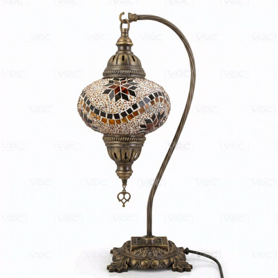 Bernsteinfarbene türkische Mosaik Tischlampe - handgefertigte marokkanische Schwanenhals Glas Leuchte