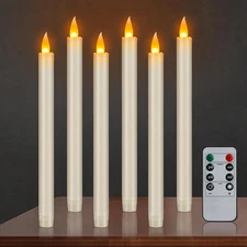 Flameless Taper Candles 10" Dripless Battery Operated with Remote Timer 6 Pack,