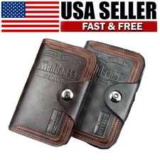 Credit Card Holder Wallet With Hasp Men's S4 Retro Leather Vertical Section US