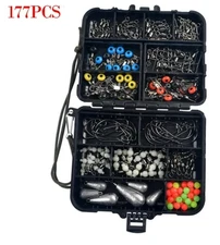 177pcs Bass Trout Panfish Tackle Kit w/Box – Hooks, Sinkers, Rigs & More