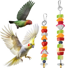 2PCS Bird Cage Food Holder with Hook, Parrot Fruit Vegetable Skewer, Stainless S