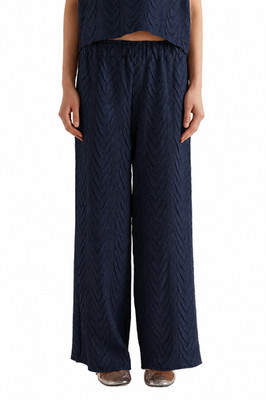 MEIMEIJ Pantalon Blau Plissiert Mit Flecht-Detail, Bequem, Größe 38