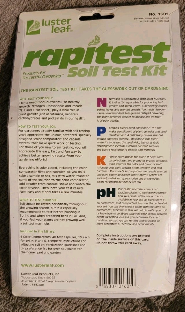 Luster Leaf Rapitest Soil Test Kit 40 Tests For Gardening NEW (N P K pH)