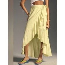 Maeve Anthropologie Skirt Green Pleated Ruffle Midi Wrap Tie Waist Size XS
