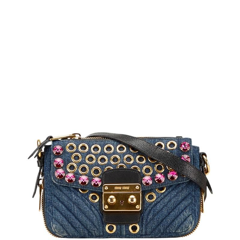 MIUMIU Indigo Blue Bejeweled Denim Shoulder Bag Used