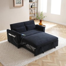 3 in 1 Convertible Sofa Bed USB Ports 2 Side Pockets Adjustable Backrest Black