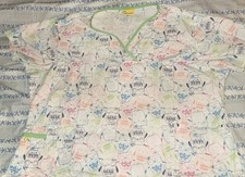 WonderWink Origins Womens Mock Wrap Scrub Top Owls Theme 3XL 6027