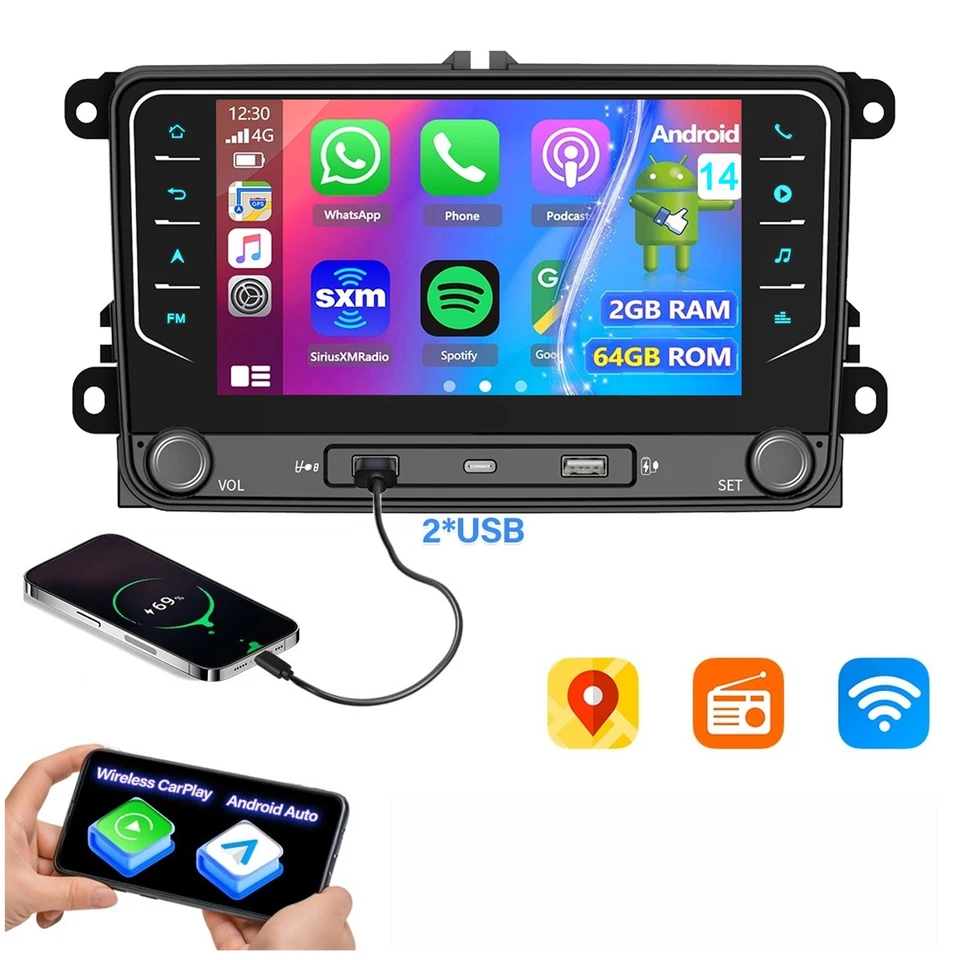 Für Golf 5 6 Plus Touran Caddy Jetta  Autoradio Android 15 4+64G Carplay GPS NAV - Bild 1 von 4