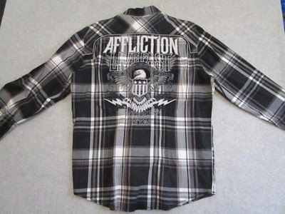 Affliction Shirt Mens Large Black Plaid Live Fast Rock Biker Western Eagle Metal