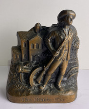 Vintage The Minute Man Coin Bank Copper Cast 1970s Bathrico Chicago 6" Tall