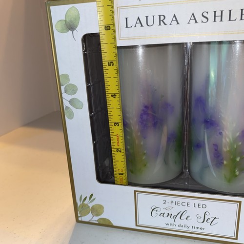 Laura Ashley 2 Piece Candle Set Daily Timer LED Purple White Flowers - Picture 3 of 7