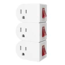 3 Pack Grounded Outlet Wall Tap Adapter with On/Off Power Switch，Single Outle...