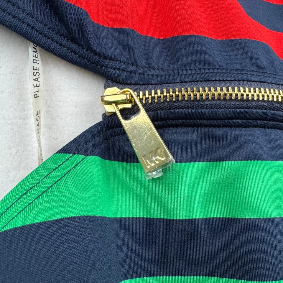 Купальник Michael Kors в полоску из двух частей с вырезом деталь новый с Ярлыками размер 6 взлетно-посадочная полоса на молнии - Изображение 2 из 4