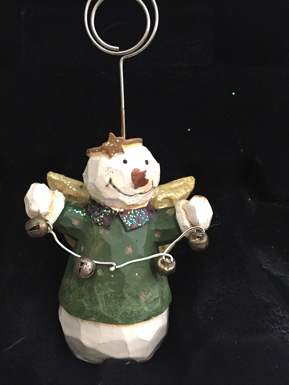 Resin Snow Angel Photo Card Holder with Bells Trim 5.75 Inches Tall  -image