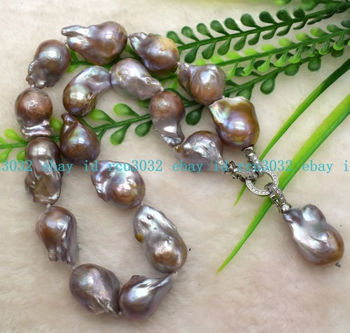"Hermoso Enorme Collar de Perlas Barrocas Flameball Púrpura Nucleado 15x20mm 18" - Imagen 4 de 14