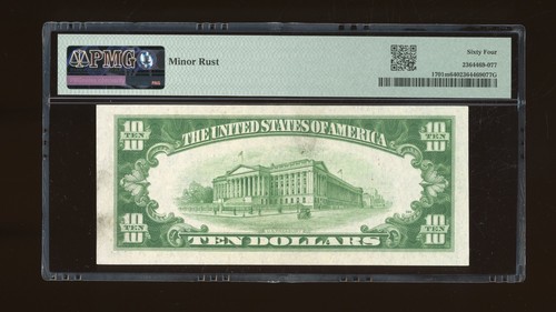 DBR 1934 $10 Silver Mule Fr. 1701m PMG 64 Serial A72115313A - Picture 2 of 2