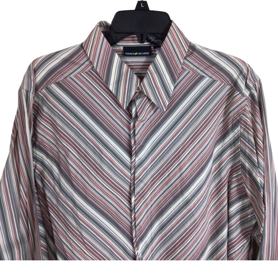 Camisa de vestir de manga larga con botones a rayas DKNY JEANS para hombre Foto 2 de 3