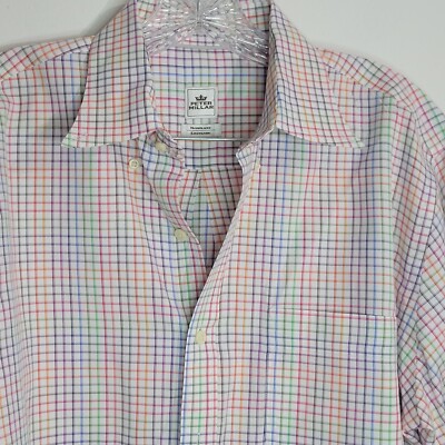 PETER MILLAR Nanoluxe Easy Care Shirt Men's M White Multicolor Checks Cotton