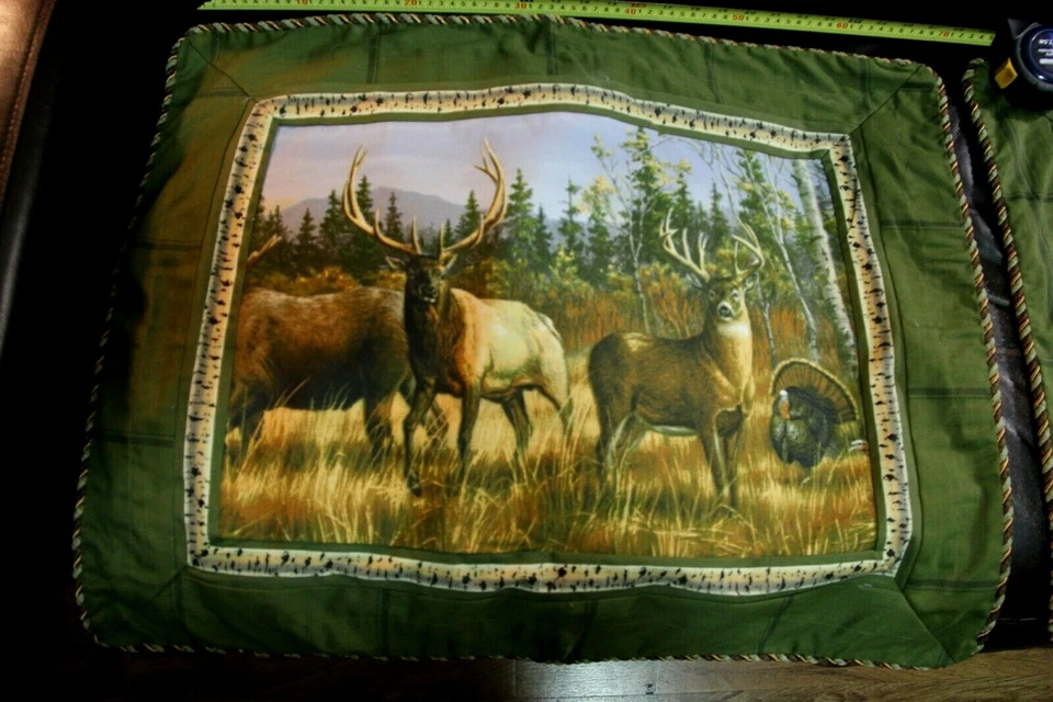 2 Large Pillow Shams - Moose Elk Deer Turkey Wildlife Scene - Rustic Cabin Decor - Image 4 of 4