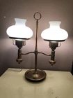 Vintage Mid Century DOUBLE ARM STUDENT  Table Lamp with White Milk Glass Shades
